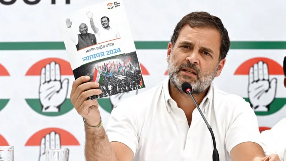 Rahul Gandhi at the release of the Congress party manifesto for 2024 Lok Sabha elections. (Photo: Getty Images)