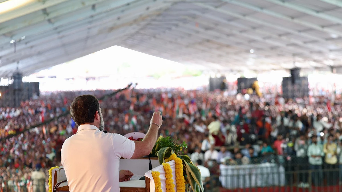 Rahul Gandhi addresses an election rally in Maharashtra's Sakoli on Saturday, 13 April 2024