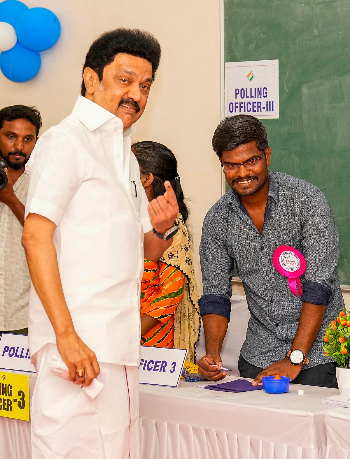 Tamil Nadu CM M.K. Stalin casts his vote (photo: PTI)