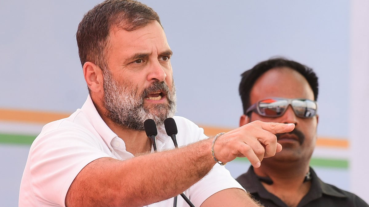 Rahul Gandhi addresses a public meeting in Solapur on 24 April (photo: PTI)