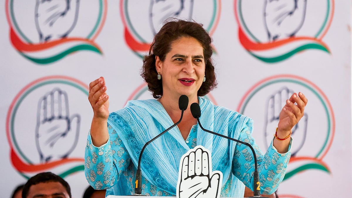Priyanka Gandhi Vadra speaks at a meeting in Banaskantha, Gujarat (photo: PTI)