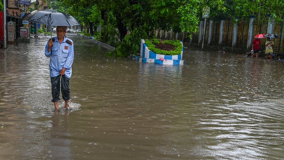 A waterlogged street in Southern Avenue, Kolkata