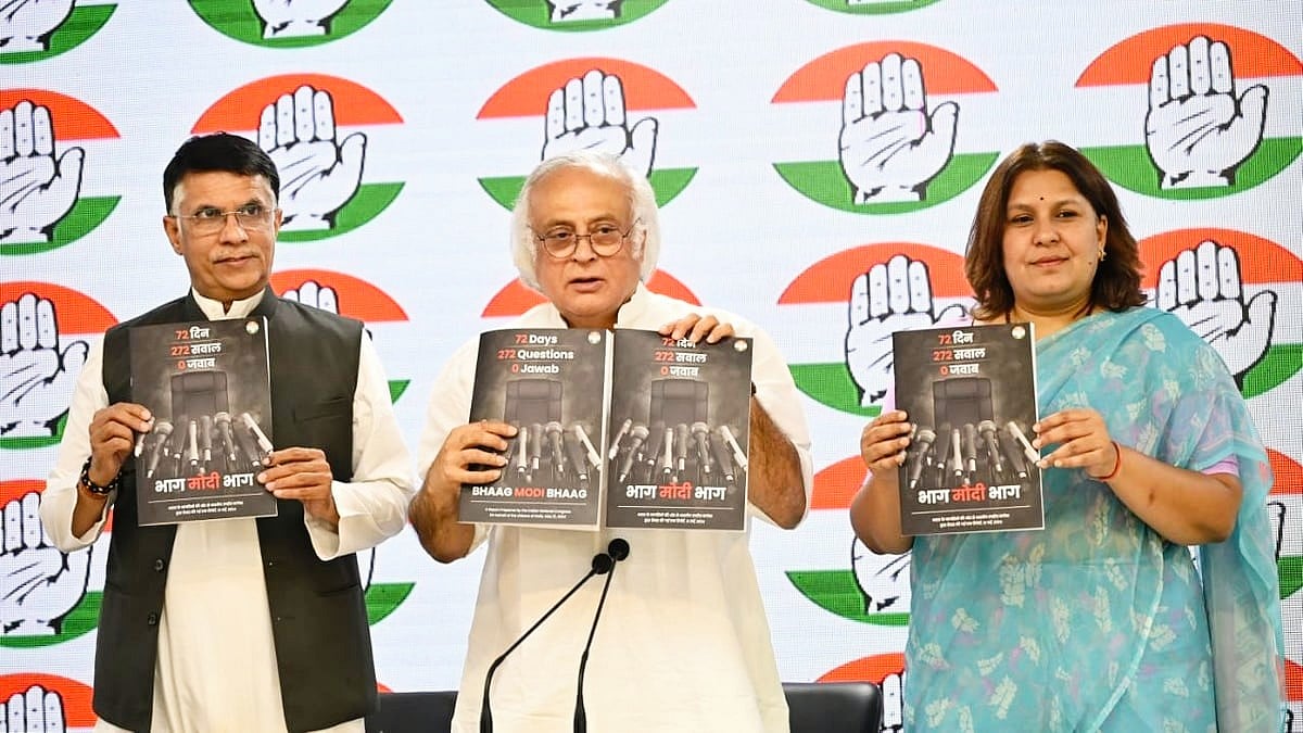 From left: Pawan Khera, Jairam Ramesh, Supriya Shrinate (photo: Vipin/NH)