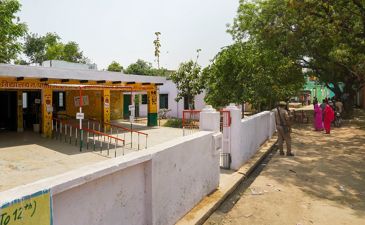 A deserted polling station in Nagla Fatta village where villagers boycotted the polls over their demand for roads, in Hathras, UP