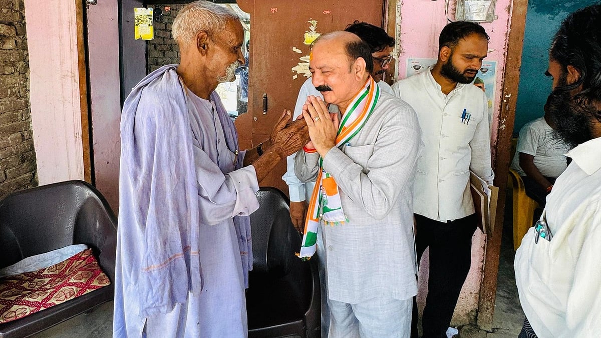 Kishori Lal Sharma during a poll campaign in Amethi (photo: @KLSharmaINC/X)