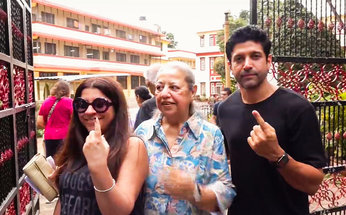 Farhan Akhtar with sister Zoya Akhtar and mother Honey Irani (photo: PTI)