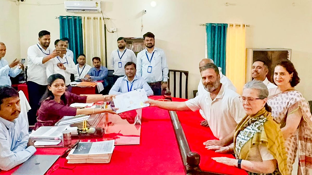 Rahul Gandhi files his nomination for the Lok Sabha election in Rae Bareli on 3 May (photo: PTI)