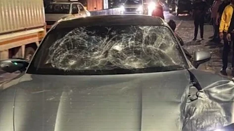 The Porsche after the accident (video screengrab) 