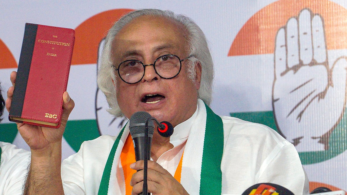 Jairam Ramesh addresses the media at the party office in Bhubaneswar on 14 May (photo: PTI)