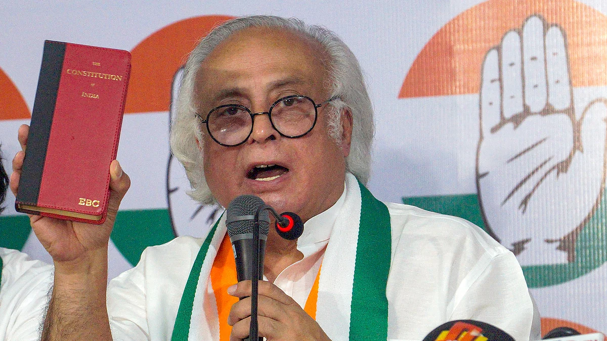Jairam Ramesh addresses the media at the party office in Bhubaneswar on 14 May (photo: PTI)