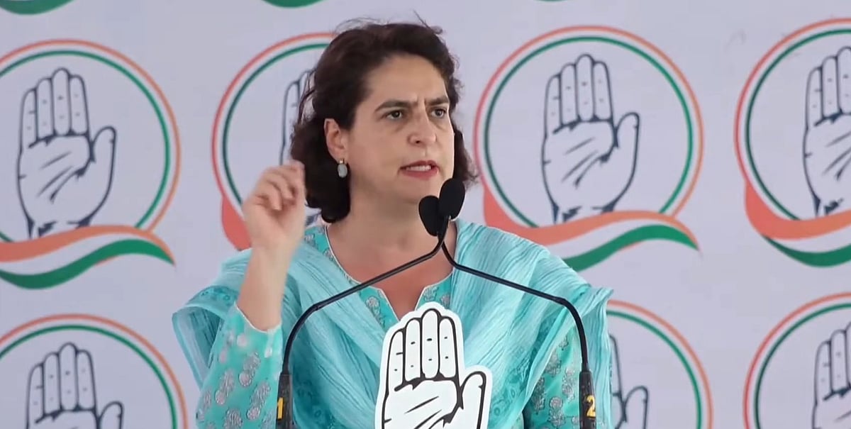 Priyanka Gandhi Vadra speaks up for Congress, country, Constitution and colleague Geniben Thakor in Banaskantha, Gujarat (photo courtesy @vibesofindia/X)