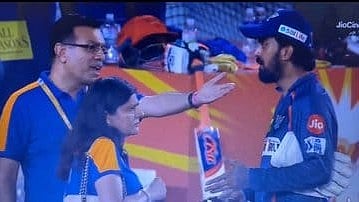 An animated Sanjiv Goenka scolding KL Rahul (photo: @cricketnmore/X)