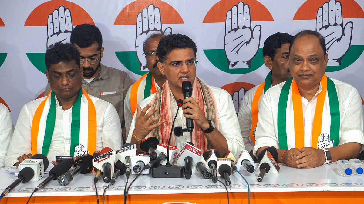 AICC general secretary Sachin Pilot addresses a press conference in Bhubaneswar on 18 May (photo: PTI)
