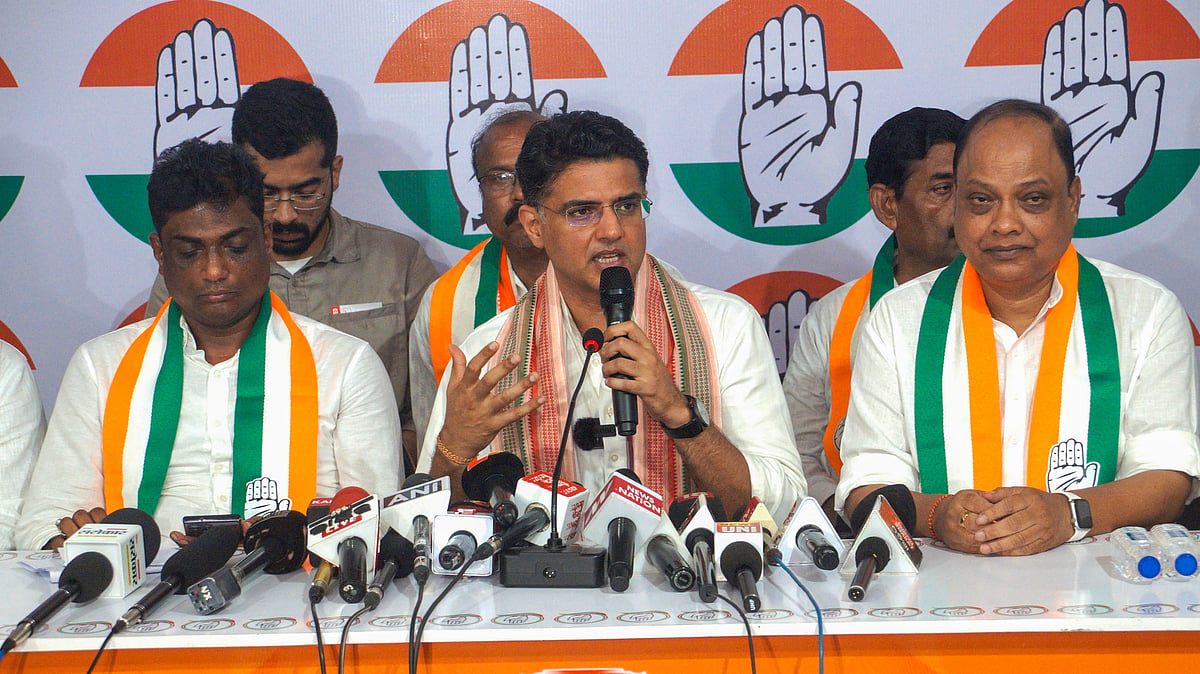 AICC general secretary Sachin Pilot addresses a press conference in Bhubaneswar on 18 May (photo: PTI)