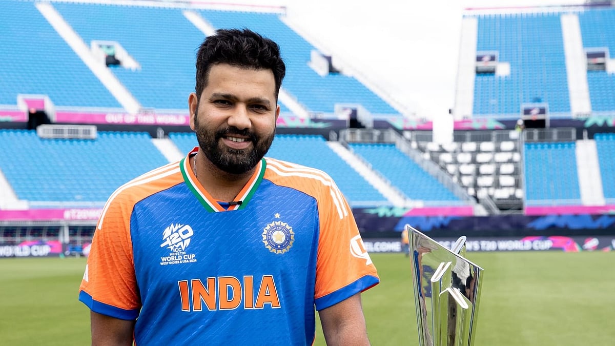 Rohit Sharma with the World T20 trophy in Texas on 30 May (photo courtesy: ICC)