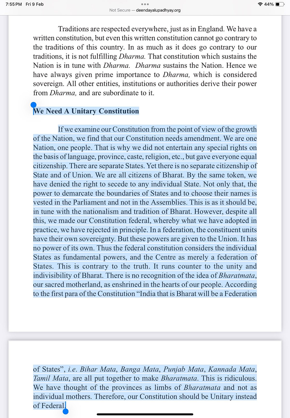 Excerpt from Golwalkar's 'Bunch of Thoughts' (photo courtesy @Aakar__Patel/X)