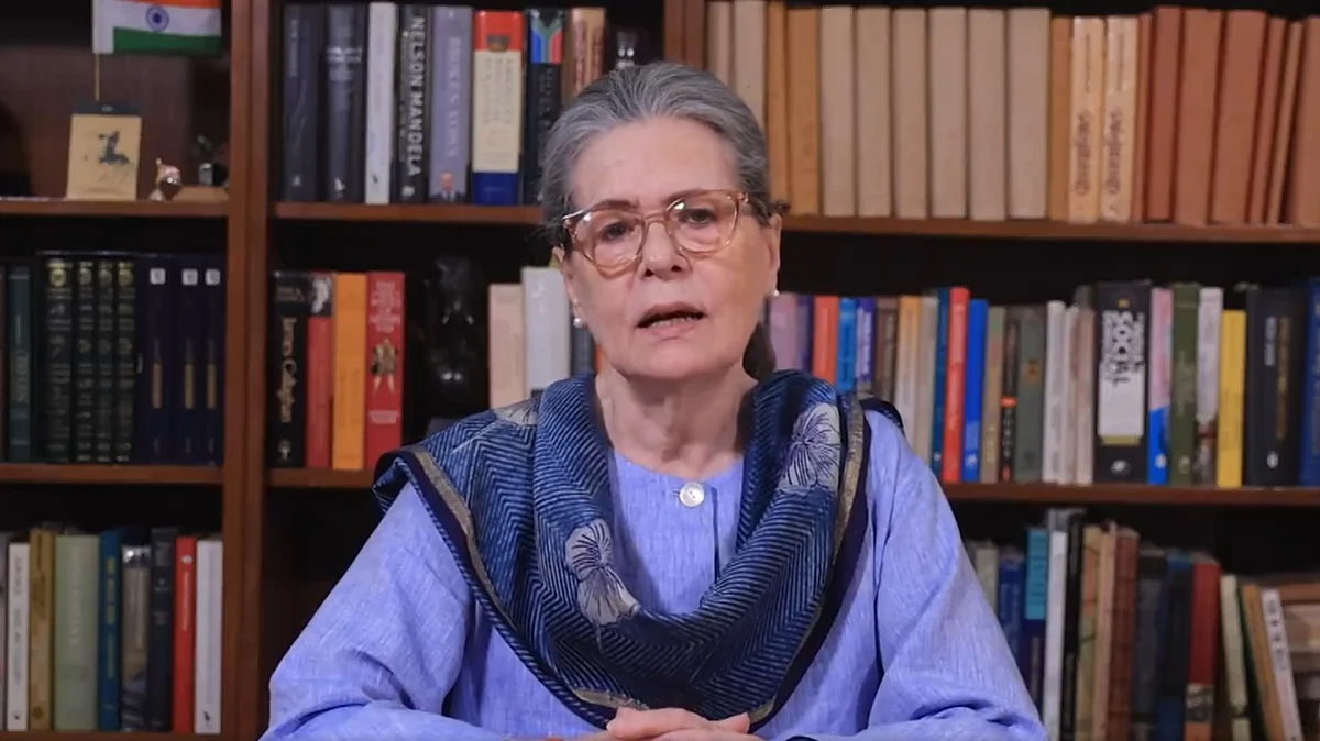 Screen grab of Sonia Gandhi delivering a video message emphasising the transformative potential of the party's manifesto promises from @INCIndia/X
