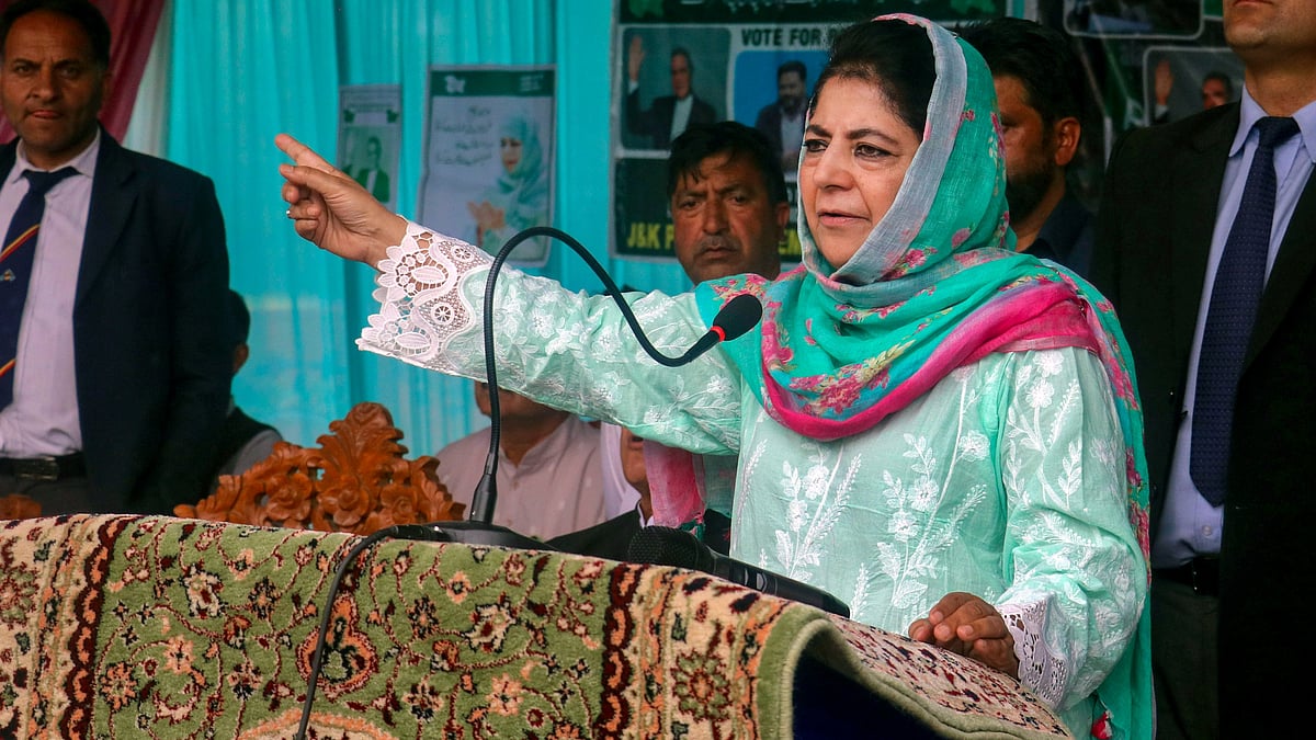 Mehbooba Mufti addresses an election rally in Baramulla on 16 May (photo: PTI)