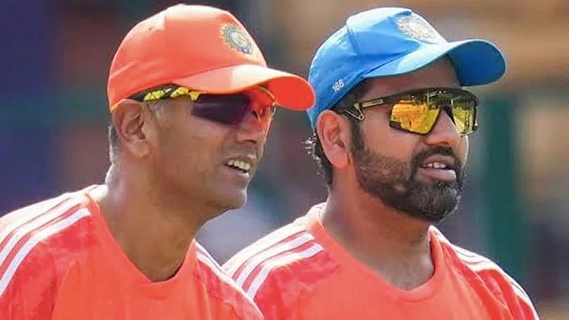 File photo of Indian cricket team coach Rahul Dravid and captain Rohit Sharma 
(Photo: @IMTanujSingh/X)