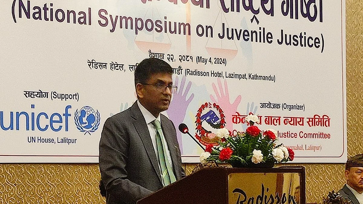 The CJI addreses the symposium (photo: @IndiaInNepal/X)