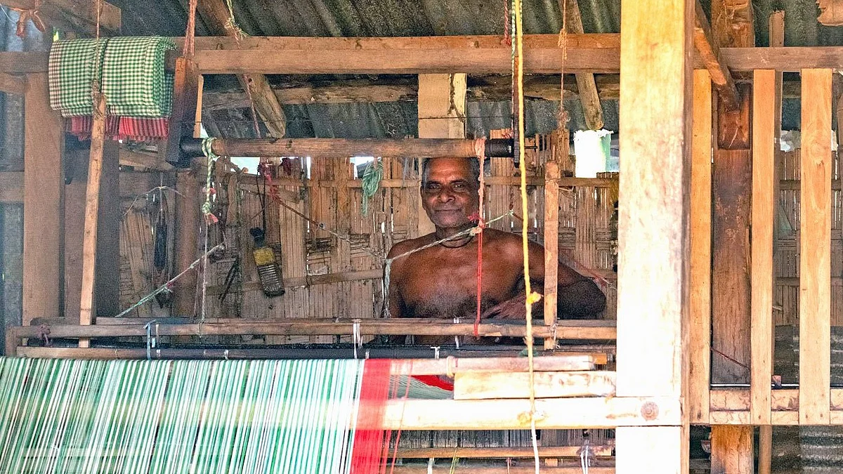 Roopchand Debnath at his loom in a Tripura village (photos: Deep Roy & Rajdeep Bhowmik)