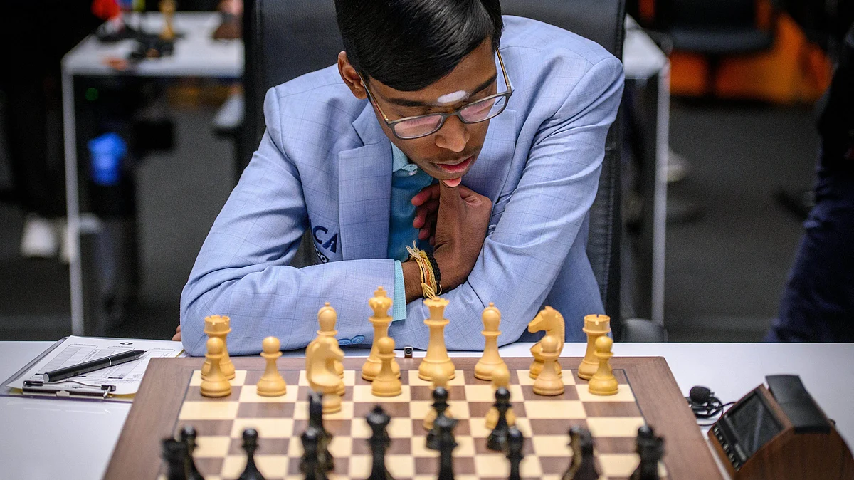 Praggnanandhaa at FIDE Candidates 2024 chess tournament, in Toronto on 17 April (photo: PTI)