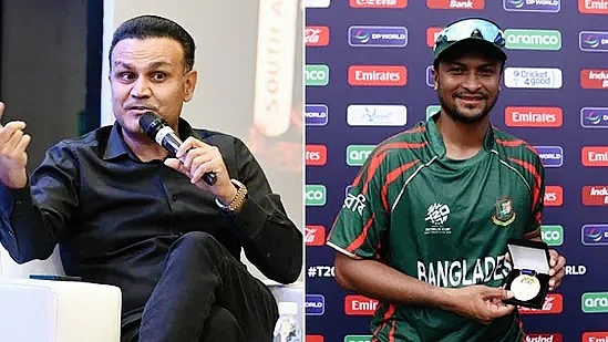 Virender Sehwag (left) and Shakib Al Hasan