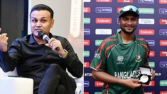 Virender Sehwag (left) and Shakib Al Hasan
