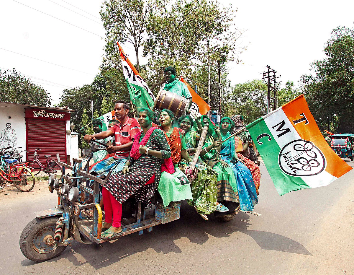 Jubilant TMC supporters in Birbhum, West Bengal (photo: PTI)
