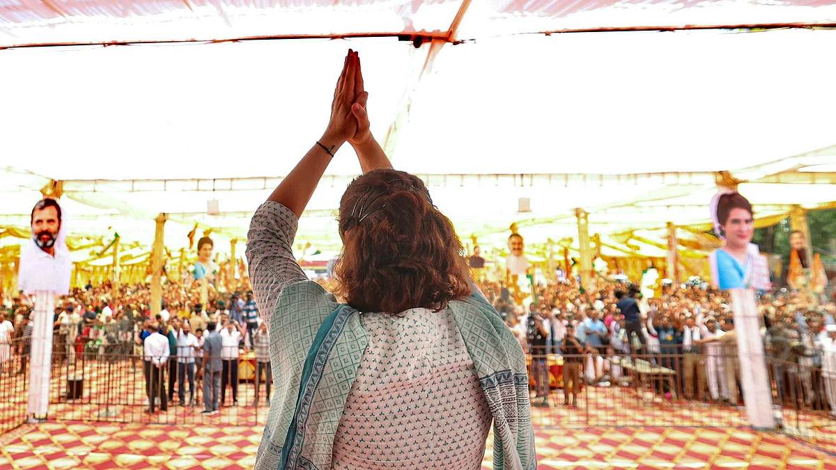 Priyanka Gandhi Vadra during a public meeting in Una district on 28 May (photo: PTI)