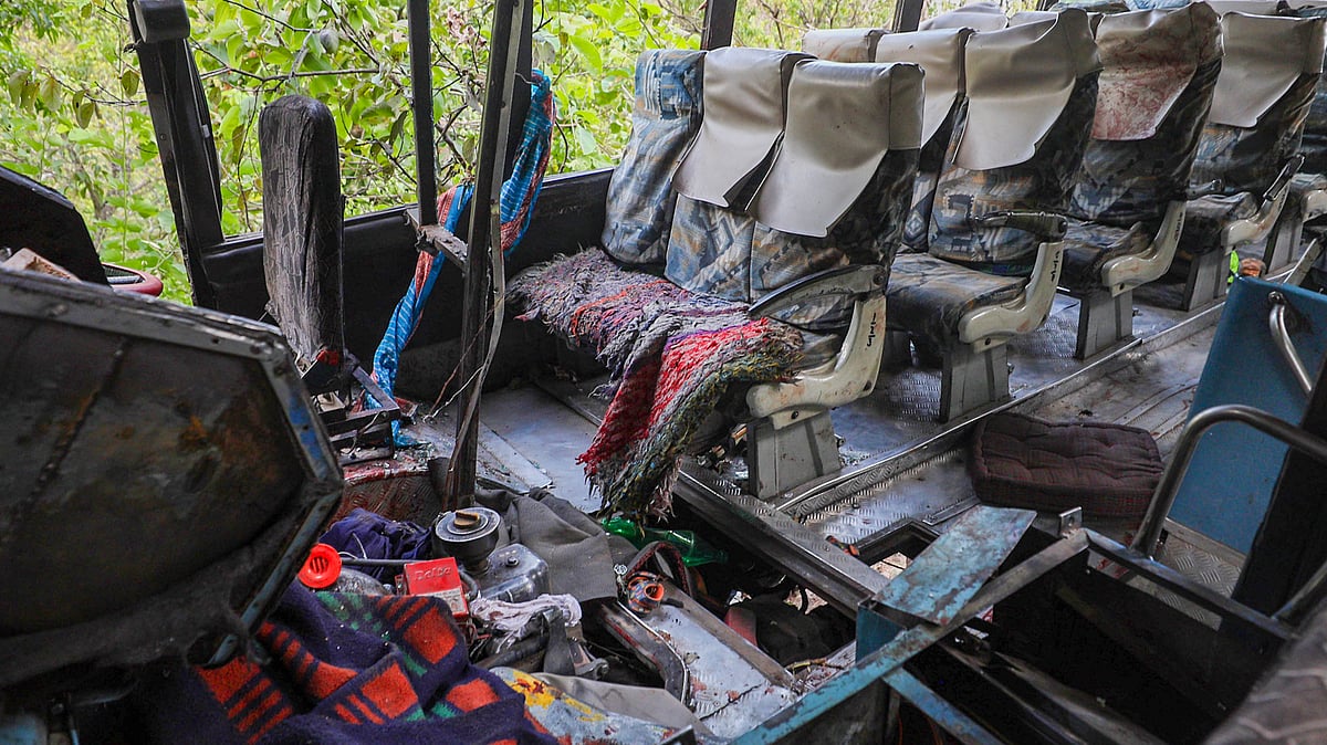 The damaged bus in Reasi district