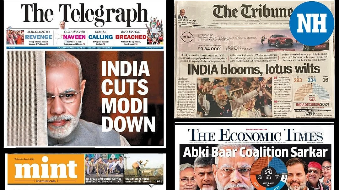 Morning headlines in newspaper editions of 5 June 2024 (image:  Faizan Khurshid/NH)