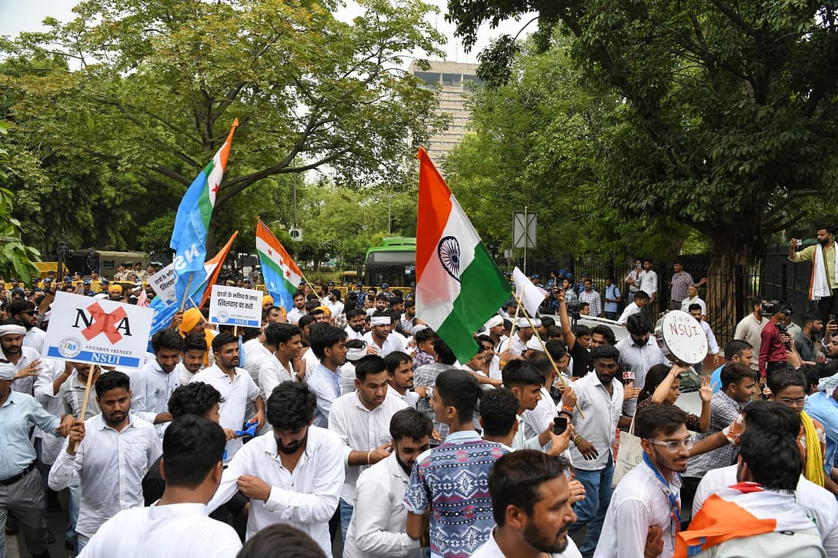 Students and NSUI members gathered in large numbers at Jantar Mantar (photo: National Herald/Vipin)