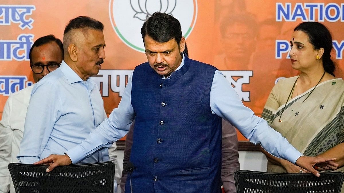 Devendra Fadnavis at a press conference in Mumbai (photo: PTI)
