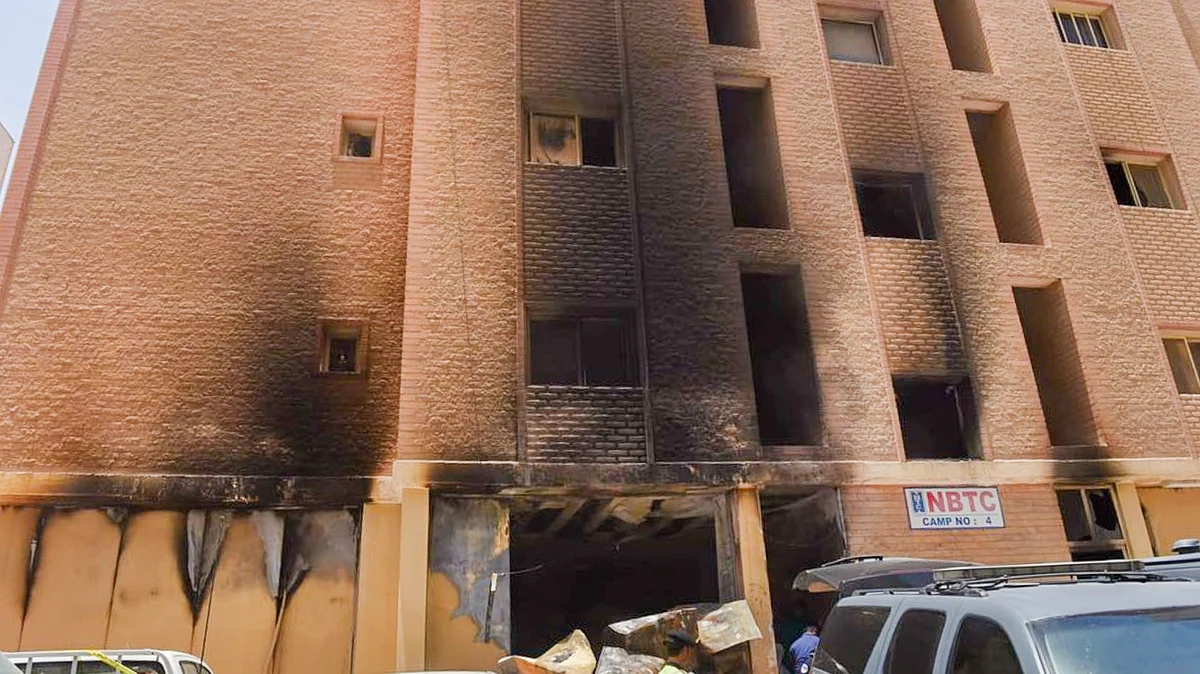 The building where the fire broke out, in Mangaf, Kuwait (photo: PTI)