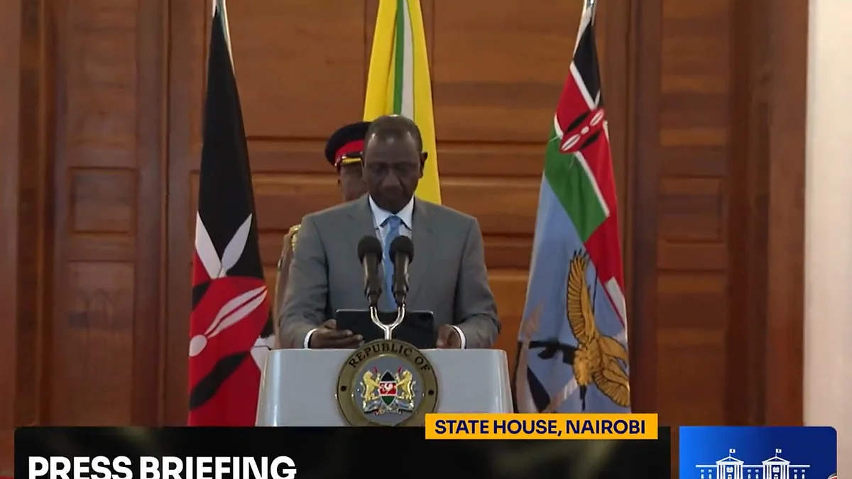 Screen grab of the press meet held by president Ruto after the violent clashes from @WilliamsRuto/X