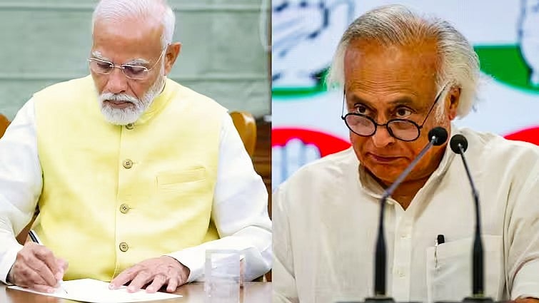 PM Modi (left) and Congress general-secretary Jairam Ramesh