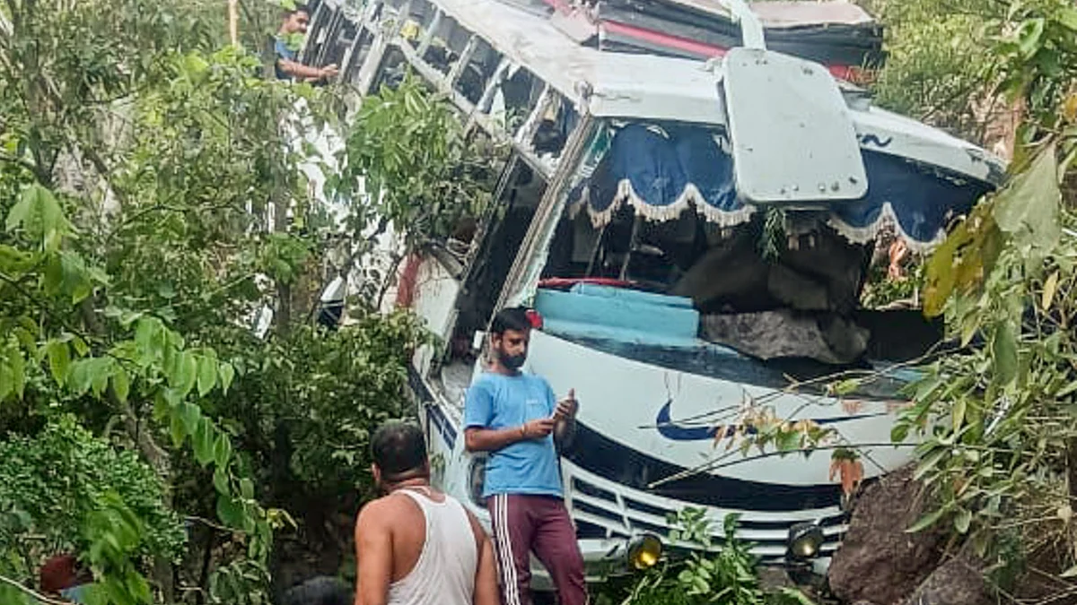 The bus plunges into a gorge in Reasi district on 9 June (photo: PTI)