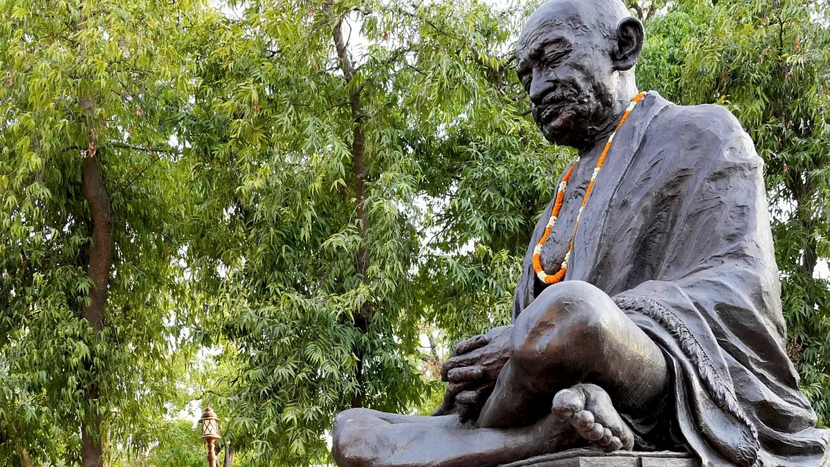 Mahatma Gandhi's statue at Parliament complex in New Delhi on 16 June (photo: PTI)