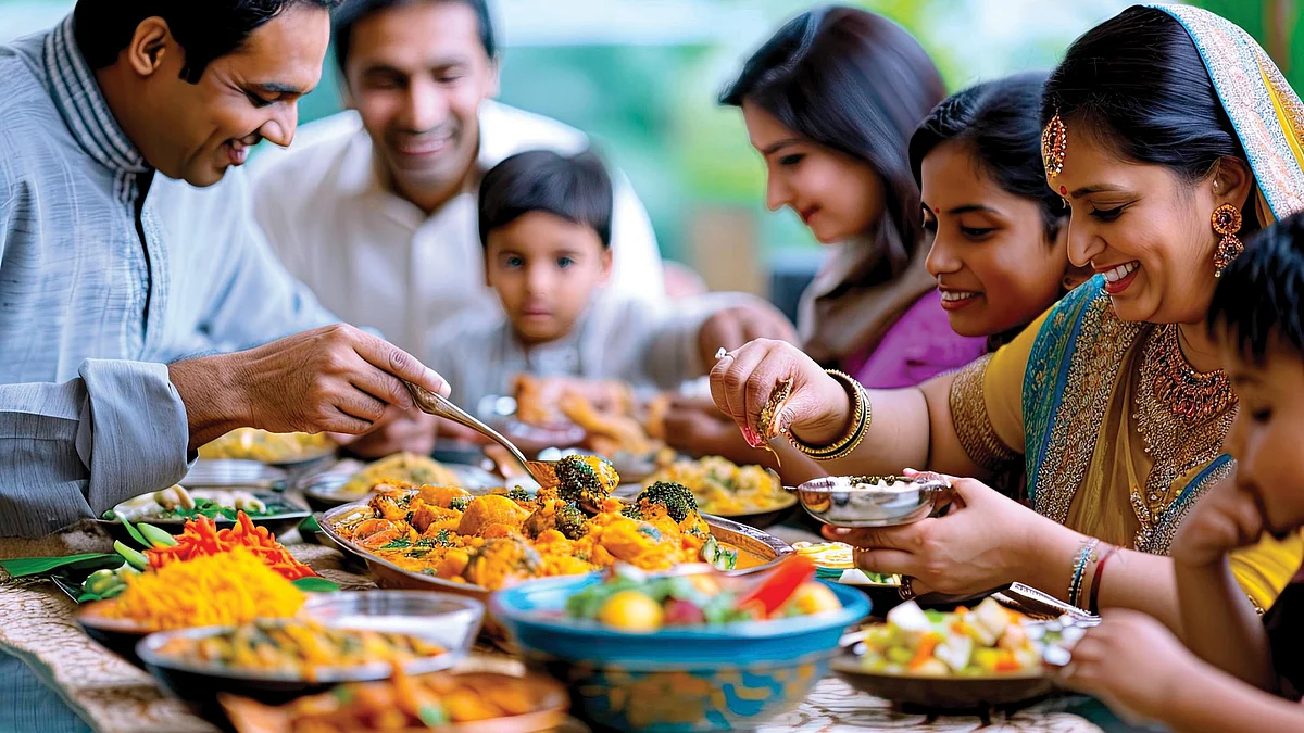 A family sits down to a meal (file photo)