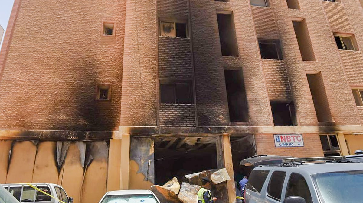 The building where the fire broke out, in Mangaf, Kuwait (photo: PTI)