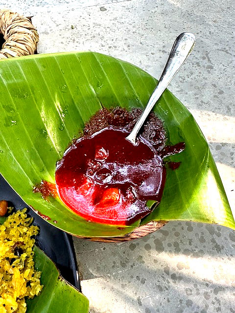 Kokum preserve in a leaf-lined cone, from the sourest fruit of the season to keep (photo: Denise D'Silva) 
