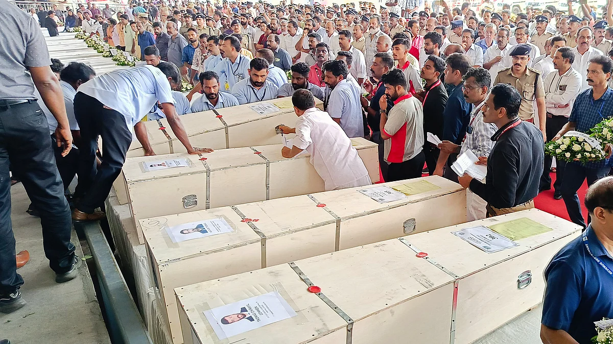 Remains of the day. Bodies arrive in Kerala (photo: PTI)