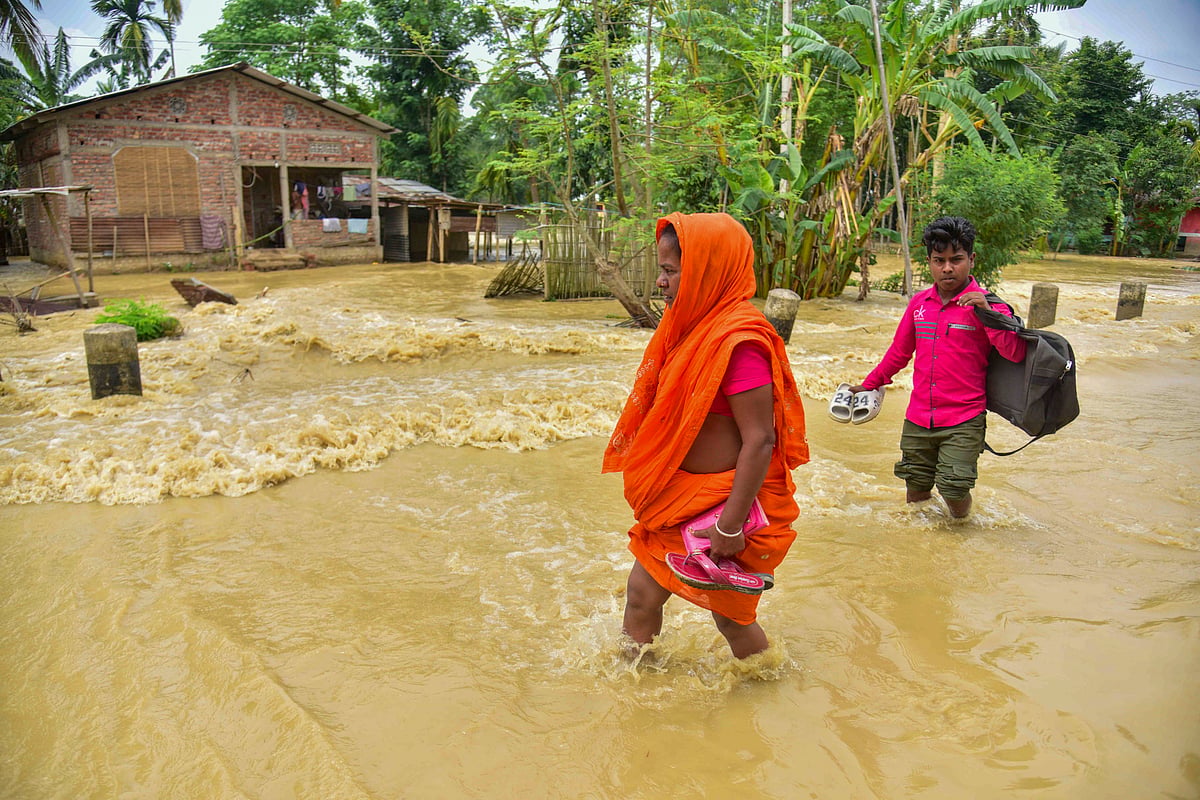 A flooded village in Nagaon district