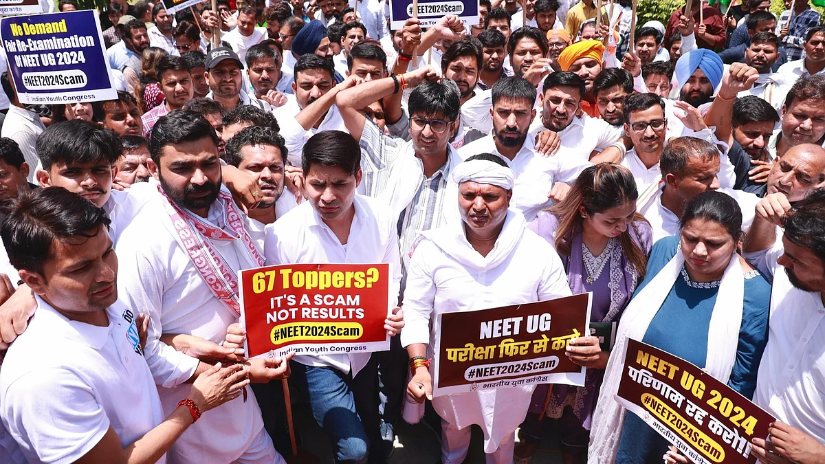 The NSUI protest in New Delhi on Sunday, 9 June 2024 (@IYC/X)
