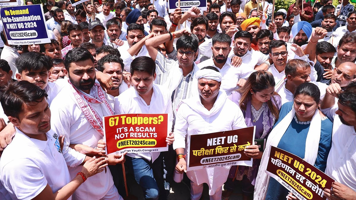 The NSUI protest in New Delhi on Sunday, 9 June 2024 (@IYC/X)
