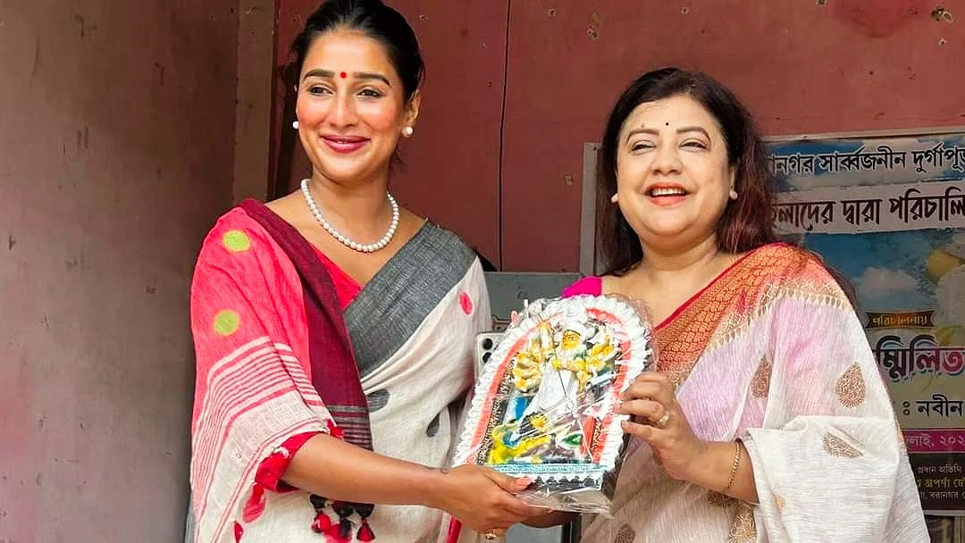 West Bengal MLA Sayantika Banerjee (left, photo: @sayantika12/X)