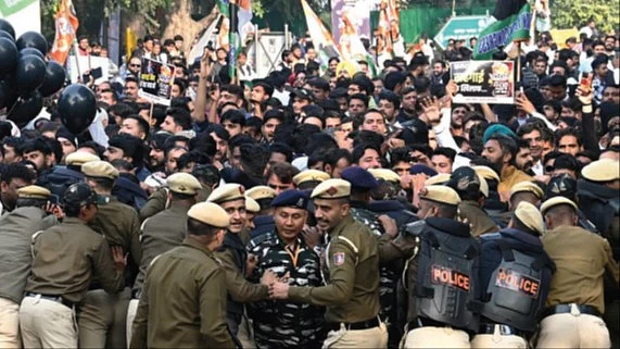 IYC workers protest against rising unemployment, New Delhi, 20 December 2023 (Photo: Getty)