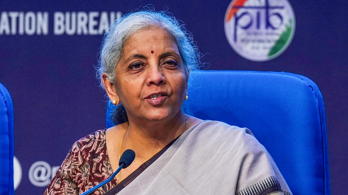 Finance minister Nirmala Sitharaman at a post-Budget press meet (photo: PTI)