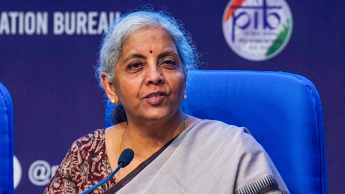 Finance minister Nirmala Sitharaman at a post-Budget press meet (photo: PTI)